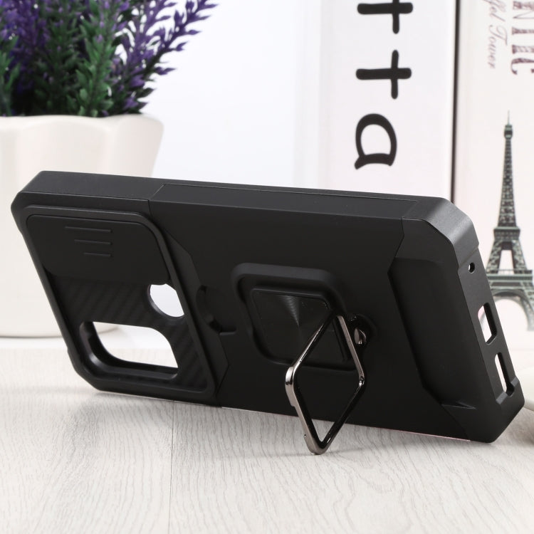 For Motorola Moto G Pure Sliding Camera Cover Design PC + TPU Shockproof Phone Case with Ring Holder & Card Slot