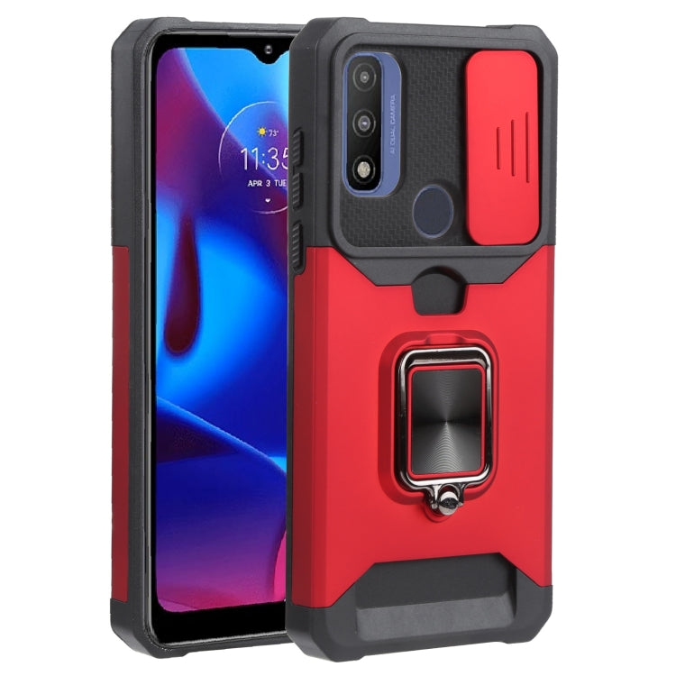 For Motorola Moto G Pure Sliding Camera Cover Design PC + TPU Shockproof Phone Case with Ring Holder & Card Slot