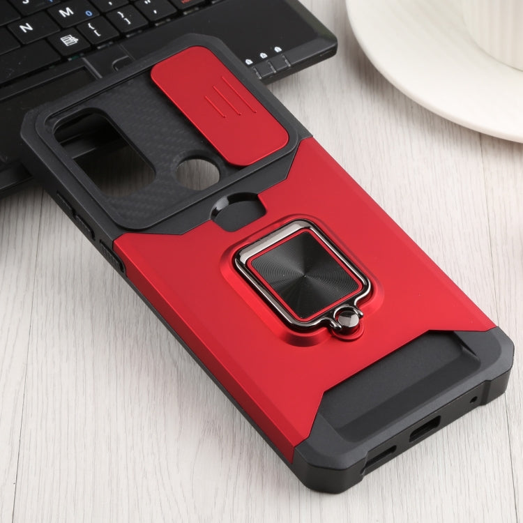 For Motorola Moto G Pure Sliding Camera Cover Design PC + TPU Shockproof Phone Case with Ring Holder & Card Slot