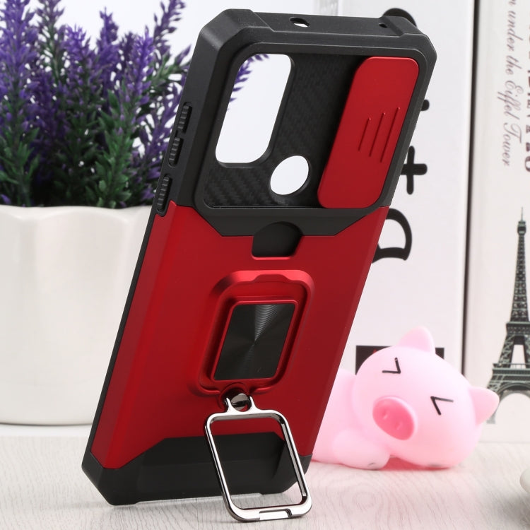 For Motorola Moto G Pure Sliding Camera Cover Design PC + TPU Shockproof Phone Case with Ring Holder & Card Slot