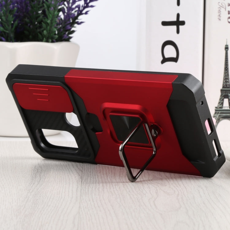 For Motorola Moto G Pure Sliding Camera Cover Design PC + TPU Shockproof Phone Case with Ring Holder & Card Slot