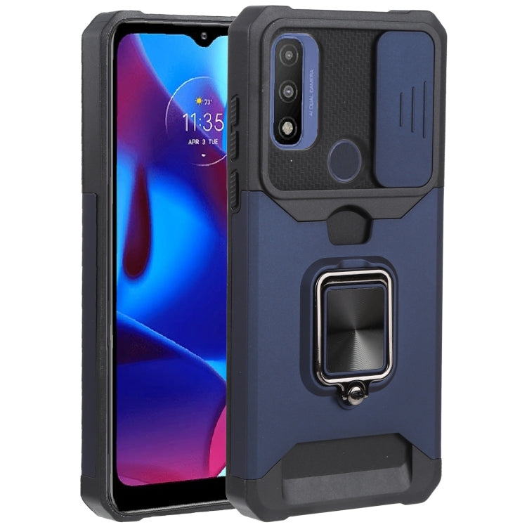 For Motorola Moto G Pure Sliding Camera Cover Design PC + TPU Shockproof Phone Case with Ring Holder & Card Slot
