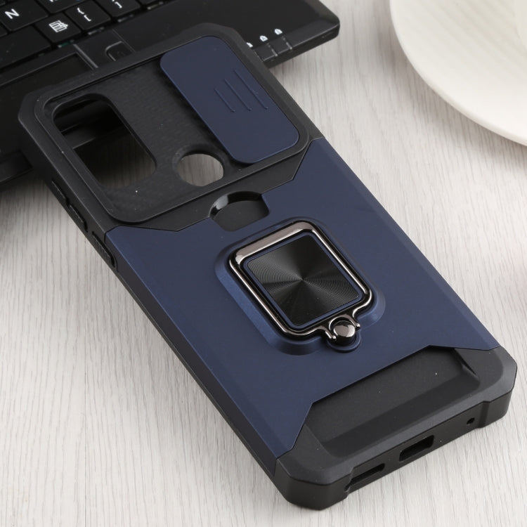 For Motorola Moto G Pure Sliding Camera Cover Design PC + TPU Shockproof Phone Case with Ring Holder & Card Slot