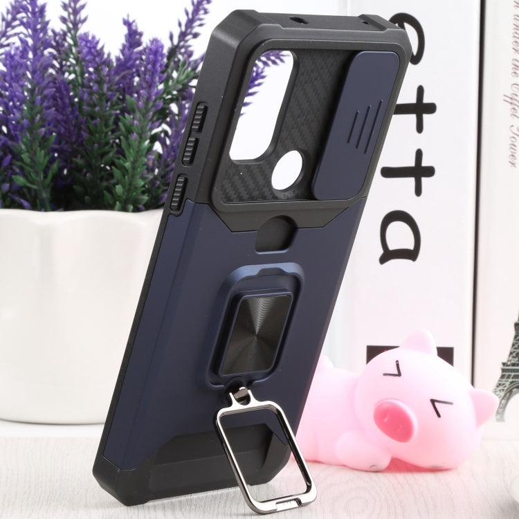 For Motorola Moto G Pure Sliding Camera Cover Design PC + TPU Shockproof Phone Case with Ring Holder & Card Slot