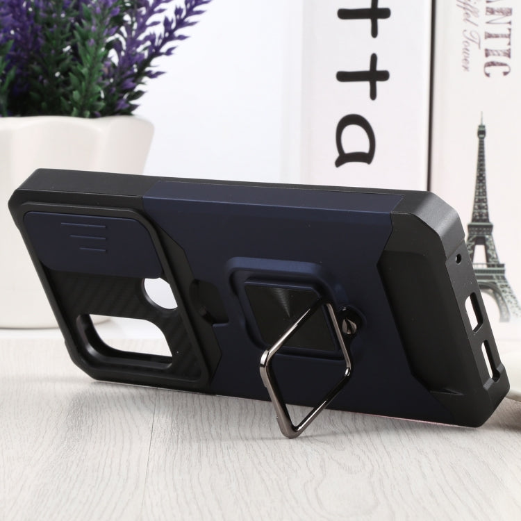For Motorola Moto G Pure Sliding Camera Cover Design PC + TPU Shockproof Phone Case with Ring Holder & Card Slot