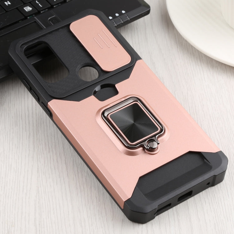 For Motorola Moto G Pure Sliding Camera Cover Design PC + TPU Shockproof Phone Case with Ring Holder & Card Slot