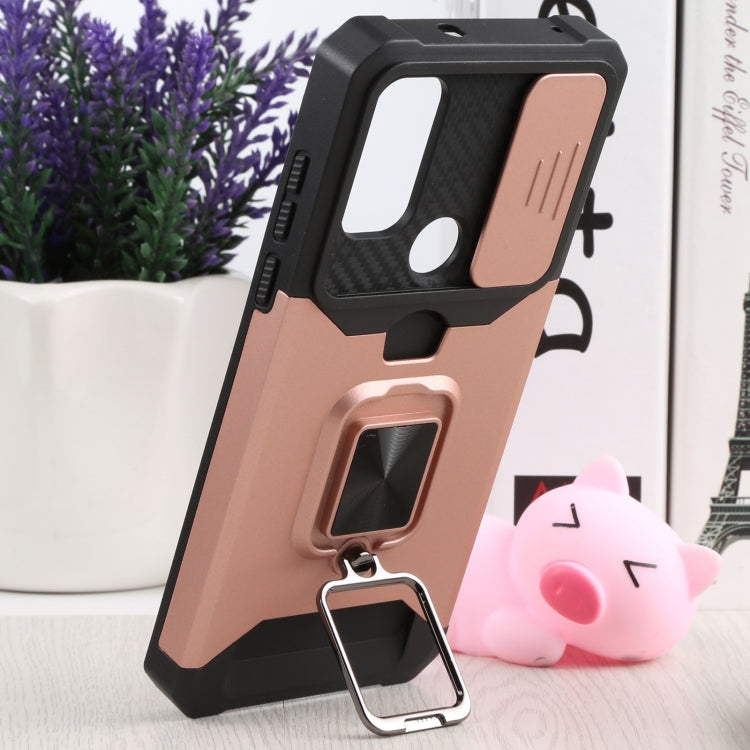 For Motorola Moto G Pure Sliding Camera Cover Design PC + TPU Shockproof Phone Case with Ring Holder & Card Slot