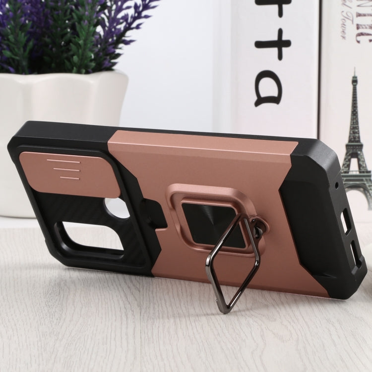 For Motorola Moto G Pure Sliding Camera Cover Design PC + TPU Shockproof Phone Case with Ring Holder & Card Slot