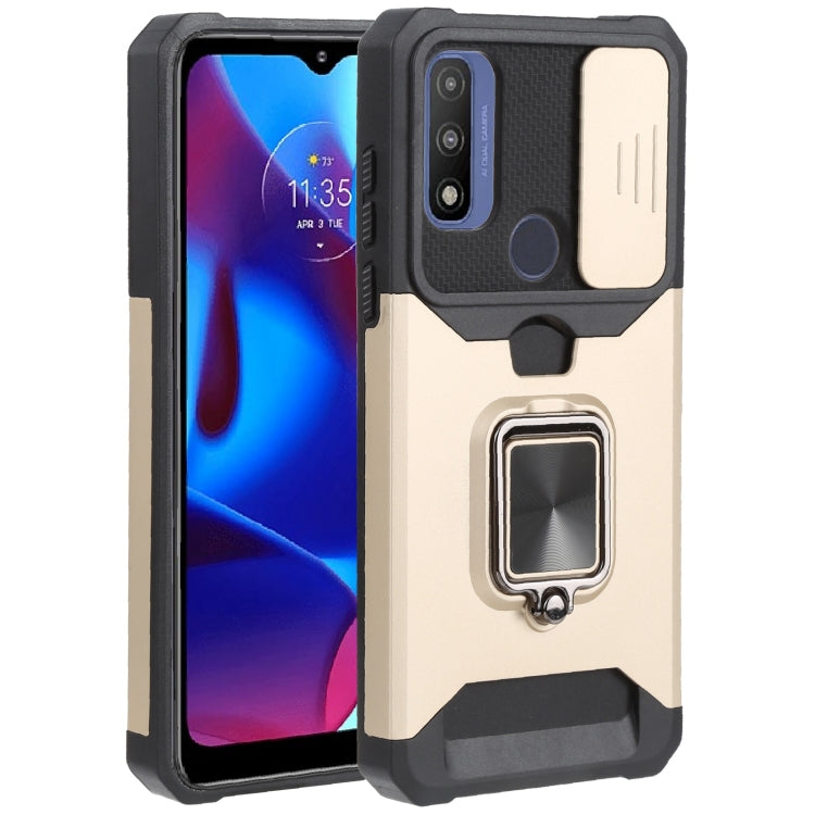 For Motorola Moto G Pure Sliding Camera Cover Design PC + TPU Shockproof Phone Case with Ring Holder & Card Slot
