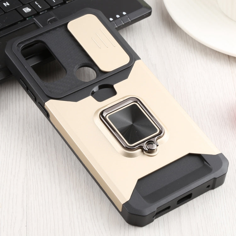 For Motorola Moto G Pure Sliding Camera Cover Design PC + TPU Shockproof Phone Case with Ring Holder & Card Slot
