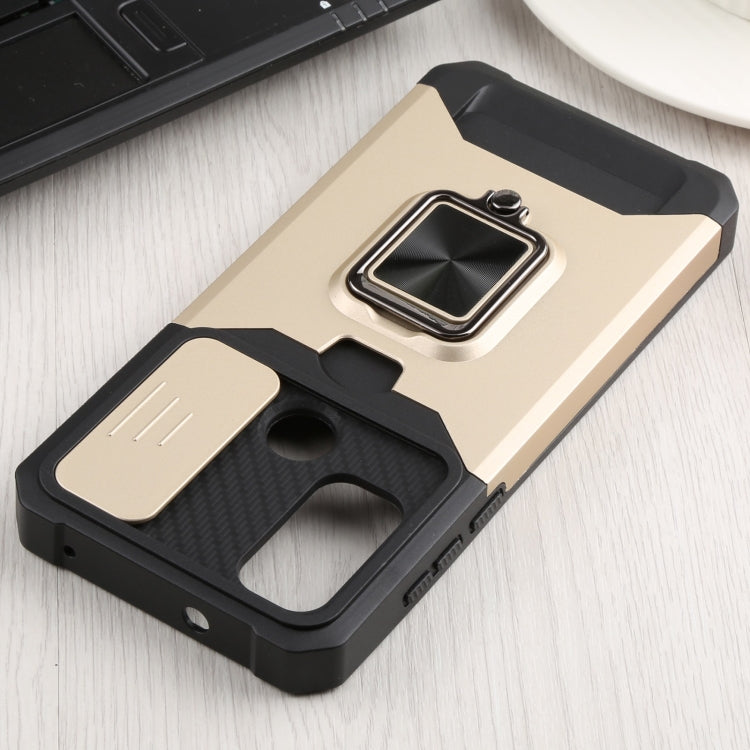For Motorola Moto G Pure Sliding Camera Cover Design PC + TPU Shockproof Phone Case with Ring Holder & Card Slot