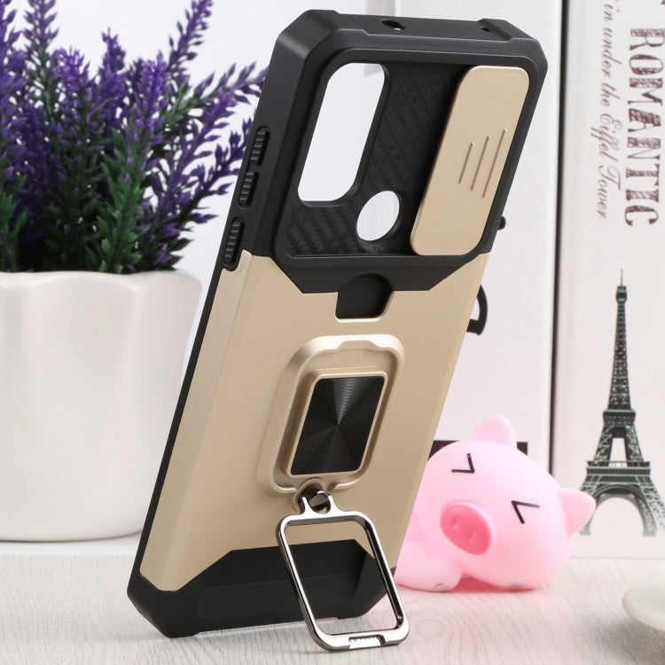 For Motorola Moto G Pure Sliding Camera Cover Design PC + TPU Shockproof Phone Case with Ring Holder & Card Slot