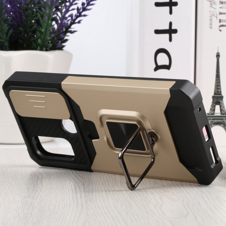 For Motorola Moto G Pure Sliding Camera Cover Design PC + TPU Shockproof Phone Case with Ring Holder & Card Slot
