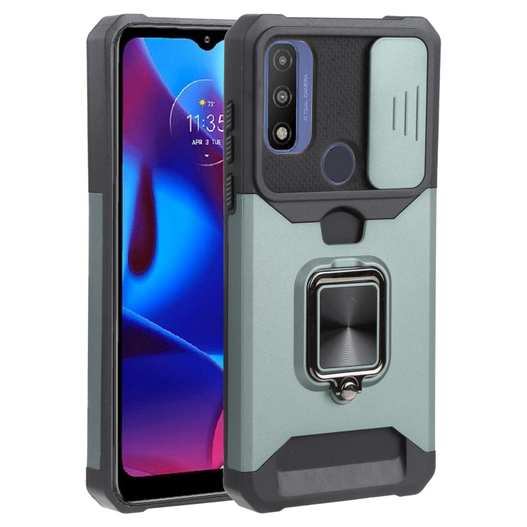 For Motorola Moto G Pure Sliding Camera Cover Design PC + TPU Shockproof Phone Case with Ring Holder & Card Slot