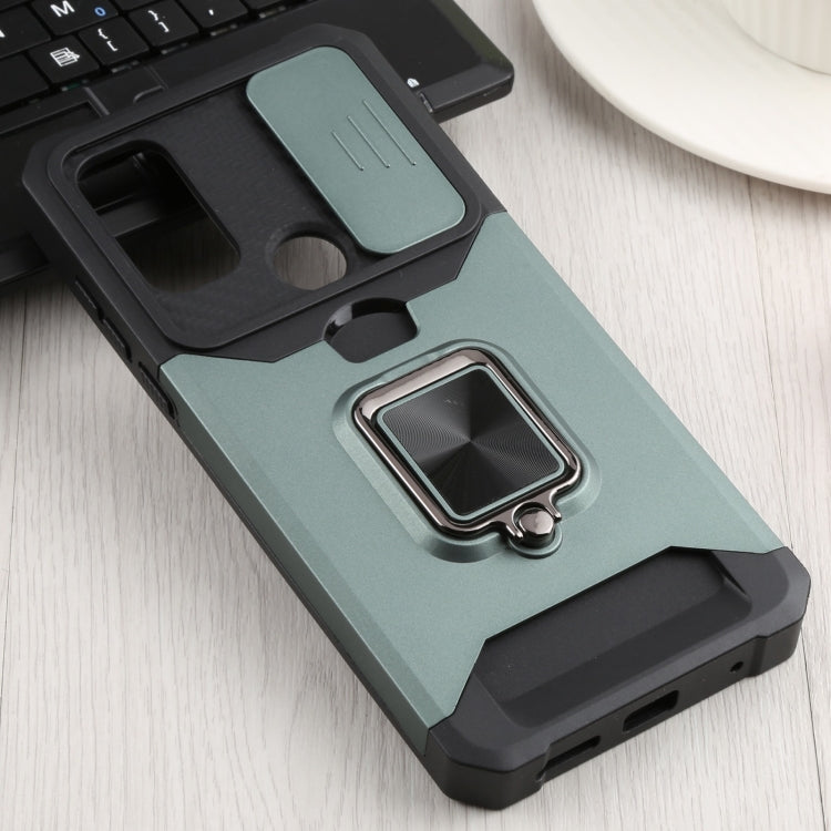 For Motorola Moto G Pure Sliding Camera Cover Design PC + TPU Shockproof Phone Case with Ring Holder & Card Slot