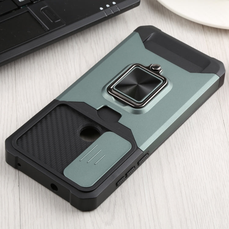 For Motorola Moto G Pure Sliding Camera Cover Design PC + TPU Shockproof Phone Case with Ring Holder & Card Slot