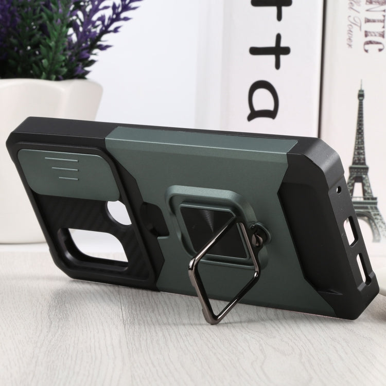 For Motorola Moto G Pure Sliding Camera Cover Design PC + TPU Shockproof Phone Case with Ring Holder & Card Slot