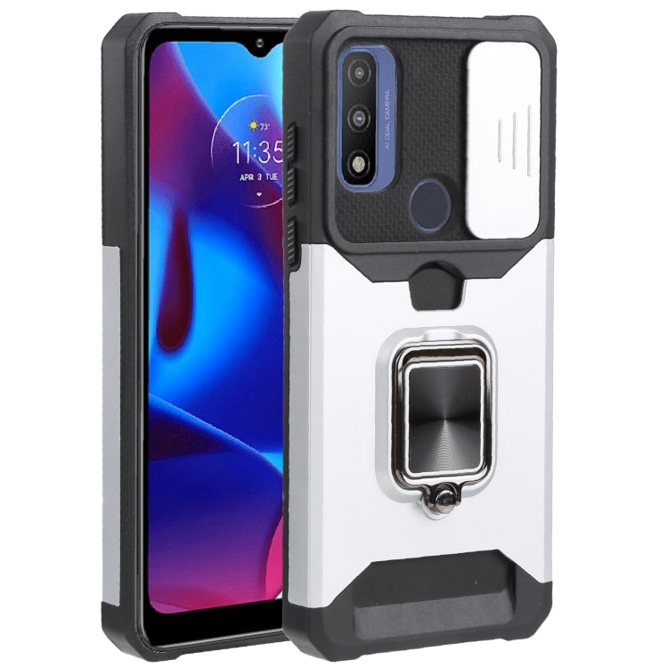 For Motorola Moto G Pure Sliding Camera Cover Design PC + TPU Shockproof Phone Case with Ring Holder & Card Slot
