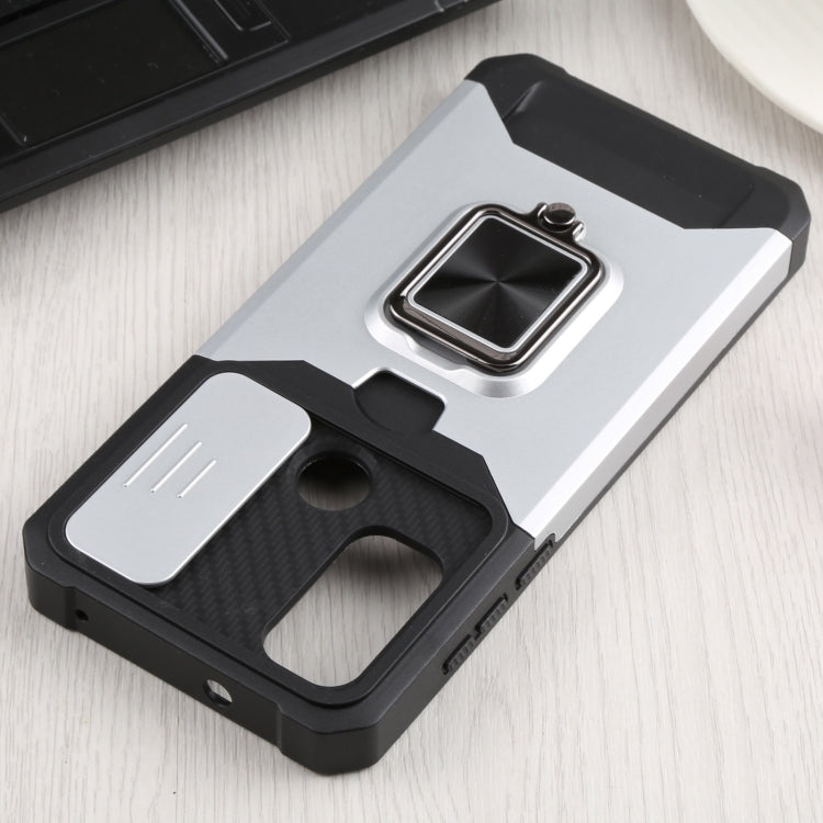 For Motorola Moto G Pure Sliding Camera Cover Design PC + TPU Shockproof Phone Case with Ring Holder & Card Slot