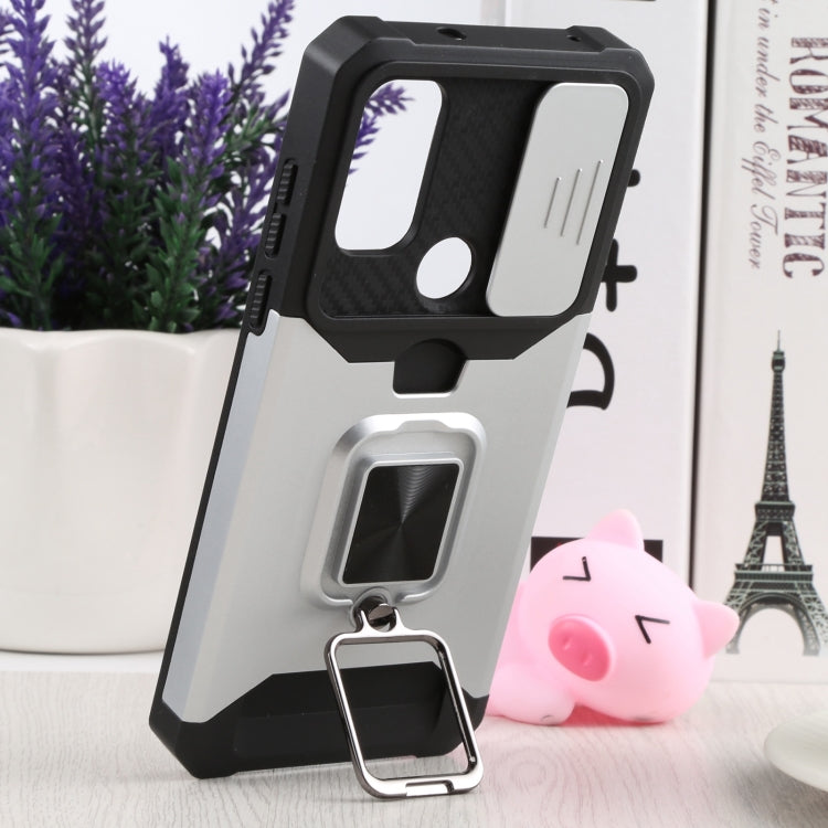 For Motorola Moto G Pure Sliding Camera Cover Design PC + TPU Shockproof Phone Case with Ring Holder & Card Slot