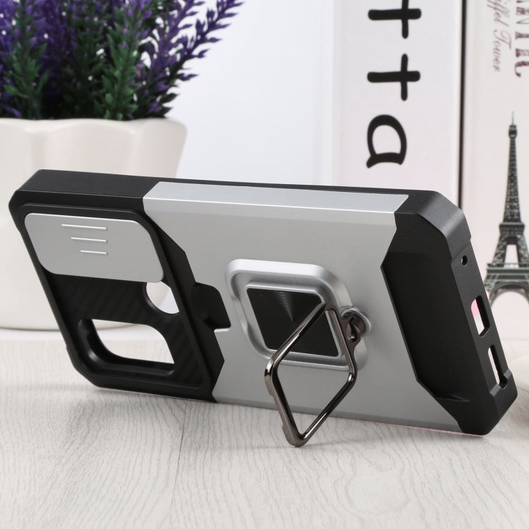 For Motorola Moto G Pure Sliding Camera Cover Design PC + TPU Shockproof Phone Case with Ring Holder & Card Slot