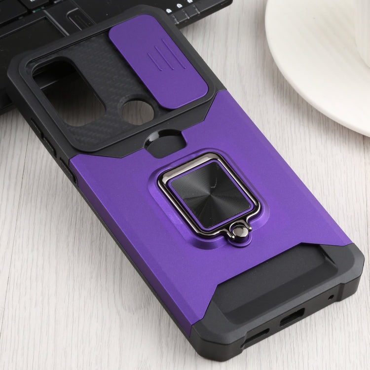 For Motorola Moto G Pure Sliding Camera Cover Design PC + TPU Shockproof Phone Case with Ring Holder & Card Slot