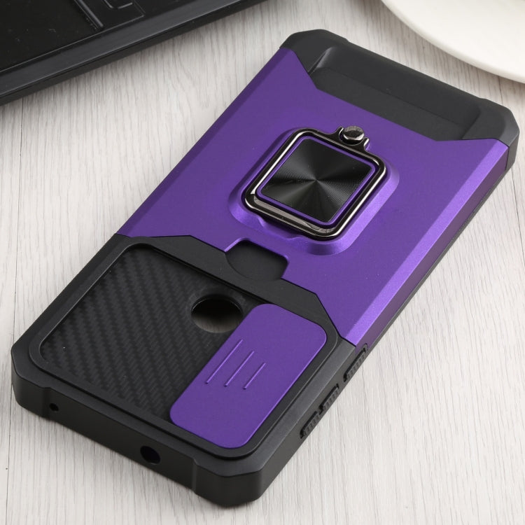 For Motorola Moto G Pure Sliding Camera Cover Design PC + TPU Shockproof Phone Case with Ring Holder & Card Slot