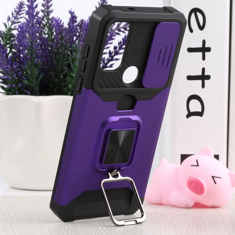 For Motorola Moto G Pure Sliding Camera Cover Design PC + TPU Shockproof Phone Case with Ring Holder & Card Slot
