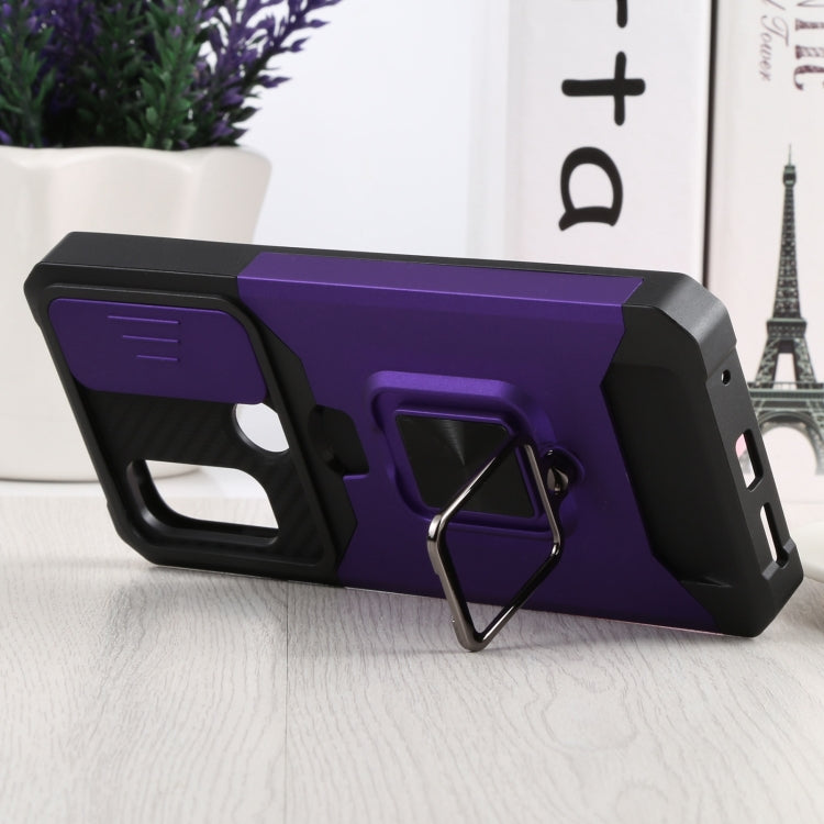 For Motorola Moto G Pure Sliding Camera Cover Design PC + TPU Shockproof Phone Case with Ring Holder & Card Slot