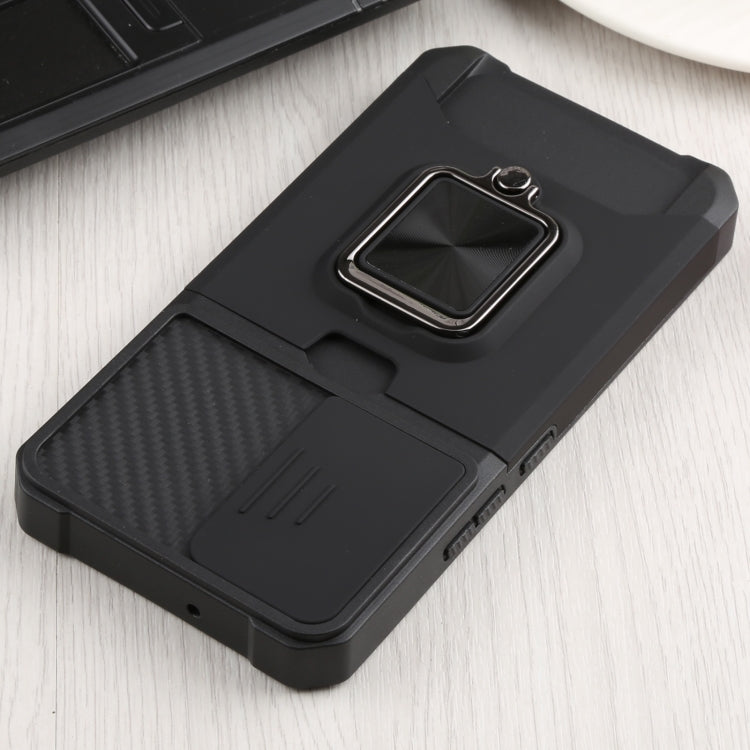 For Samsung Galaxy S22 5G Sliding Camera Cover Design PC + TPU Shockproof Phone Case with Ring Holder & Card Slot