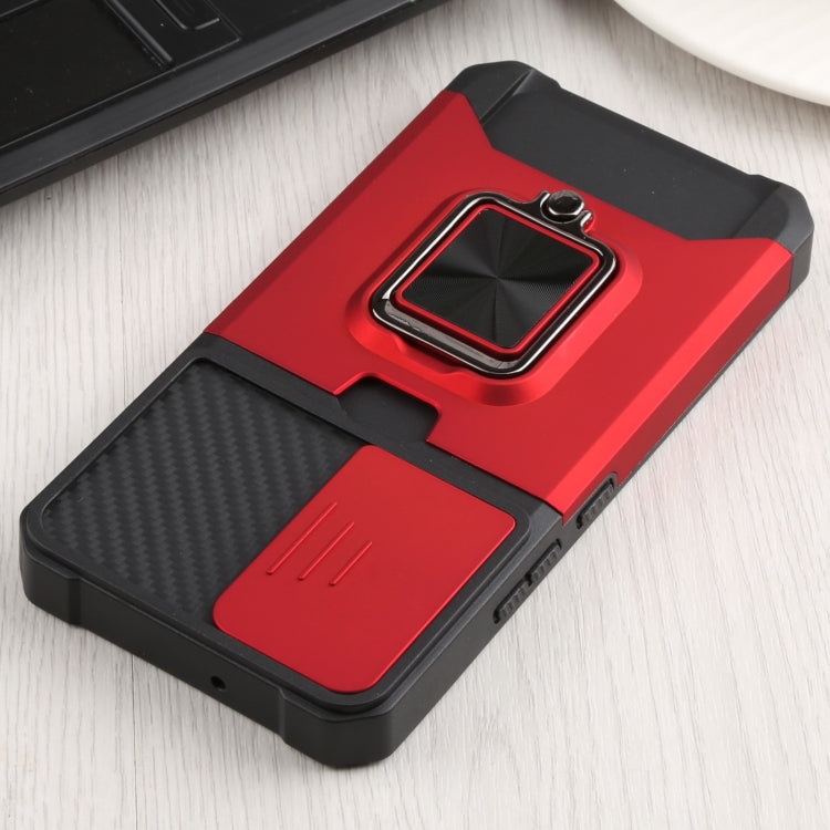 For Samsung Galaxy S22 5G Sliding Camera Cover Design PC + TPU Shockproof Phone Case with Ring Holder & Card Slot