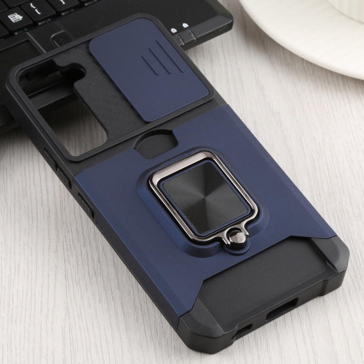 For Samsung Galaxy S22 5G Sliding Camera Cover Design PC + TPU Shockproof Phone Case with Ring Holder & Card Slot