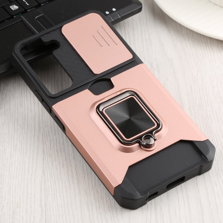 For Samsung Galaxy S22 5G Sliding Camera Cover Design PC + TPU Shockproof Phone Case with Ring Holder & Card Slot