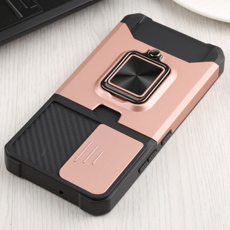 For Samsung Galaxy S22 5G Sliding Camera Cover Design PC + TPU Shockproof Phone Case with Ring Holder & Card Slot