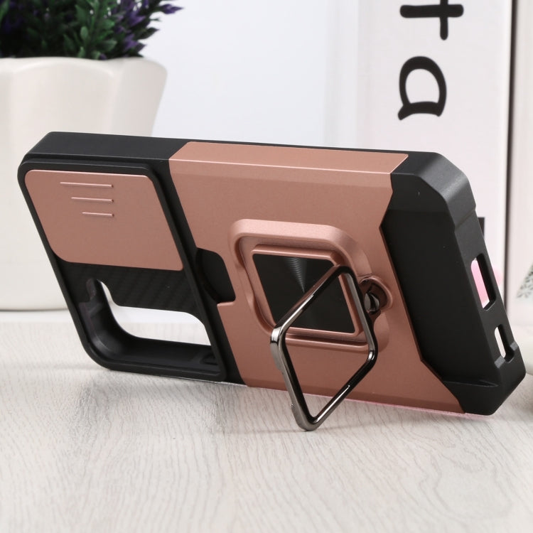 For Samsung Galaxy S22 5G Sliding Camera Cover Design PC + TPU Shockproof Phone Case with Ring Holder & Card Slot