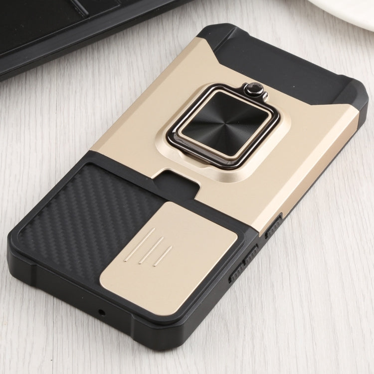 For Samsung Galaxy S22 5G Sliding Camera Cover Design PC + TPU Shockproof Phone Case with Ring Holder & Card Slot