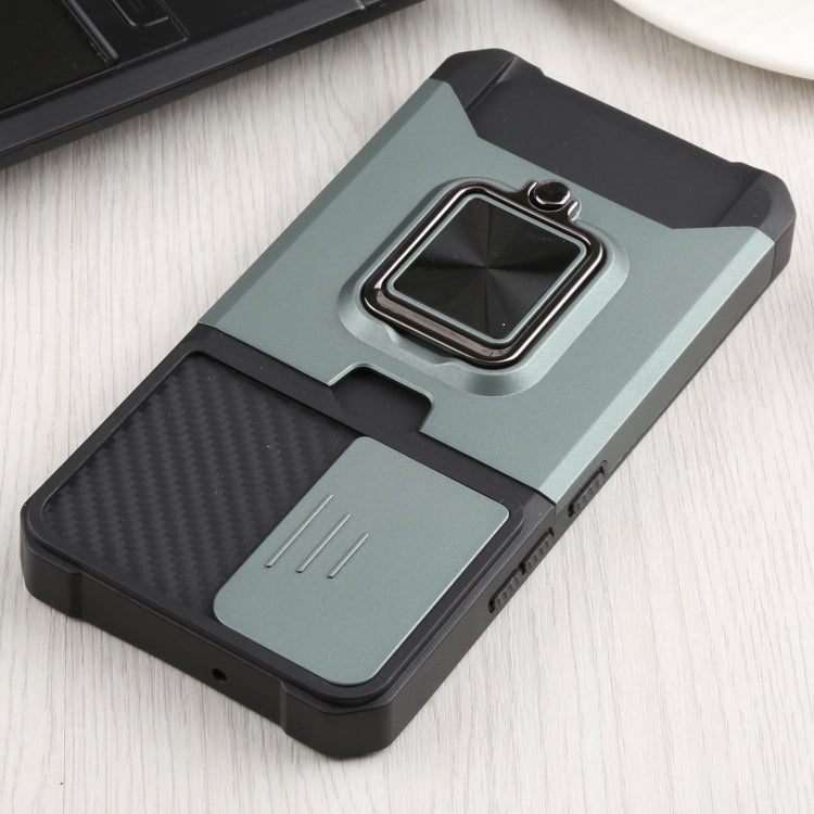 For Samsung Galaxy S22 5G Sliding Camera Cover Design PC + TPU Shockproof Phone Case with Ring Holder & Card Slot
