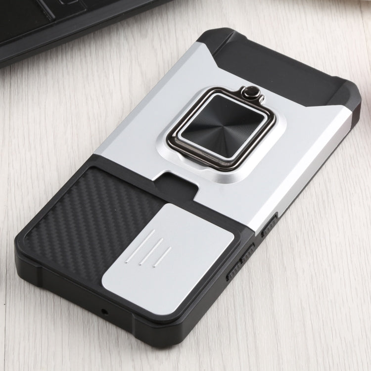 For Samsung Galaxy S22 5G Sliding Camera Cover Design PC + TPU Shockproof Phone Case with Ring Holder & Card Slot