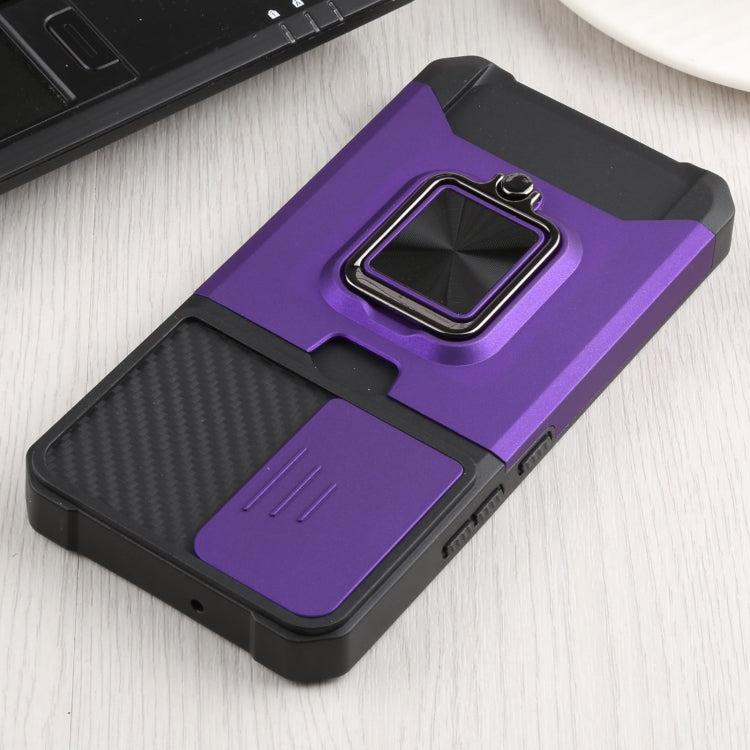 For Samsung Galaxy S22 5G Sliding Camera Cover Design PC + TPU Shockproof Phone Case with Ring Holder & Card Slot