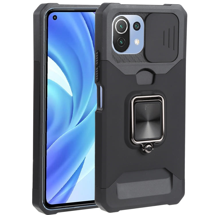 For Xiaomi Mi 11 Lite Sliding Camera Cover Design PC + TPU Shockproof Phone Case with Ring Holder & Card Slot