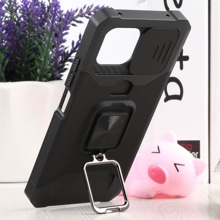 For Xiaomi Mi 11 Lite Sliding Camera Cover Design PC + TPU Shockproof Phone Case with Ring Holder & Card Slot