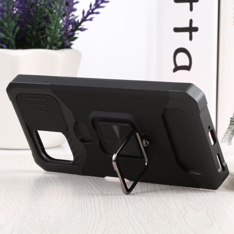 For Xiaomi Mi 11 Lite Sliding Camera Cover Design PC + TPU Shockproof Phone Case with Ring Holder & Card Slot