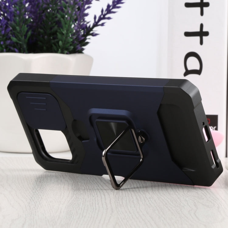 For Xiaomi Mi 11 Lite Sliding Camera Cover Design PC + TPU Shockproof Phone Case with Ring Holder & Card Slot