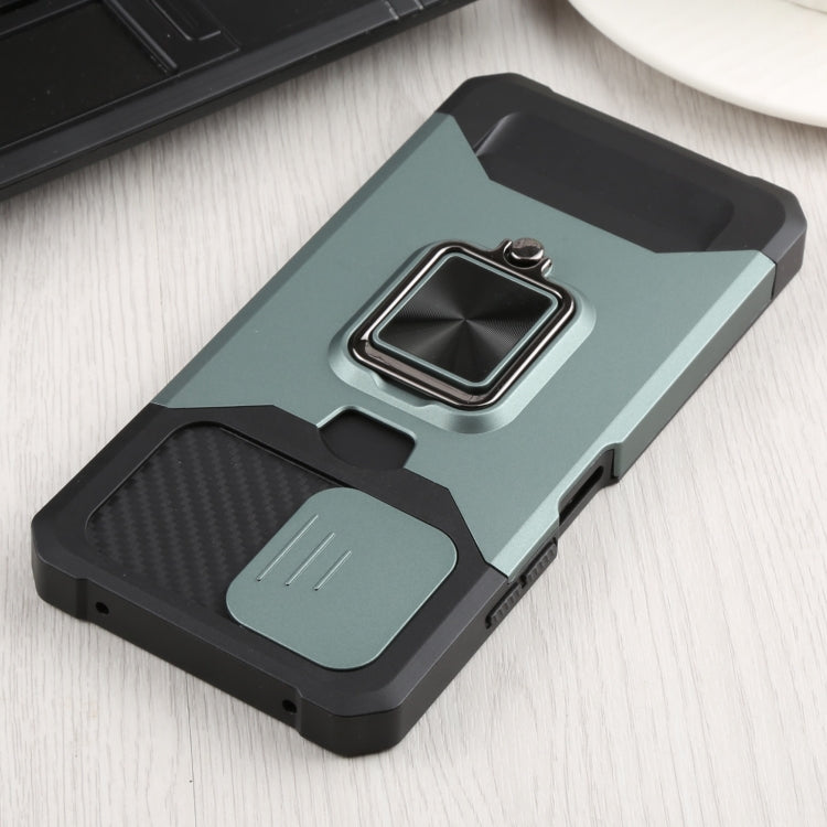For Xiaomi Mi 11 Lite Sliding Camera Cover Design PC + TPU Shockproof Phone Case with Ring Holder & Card Slot