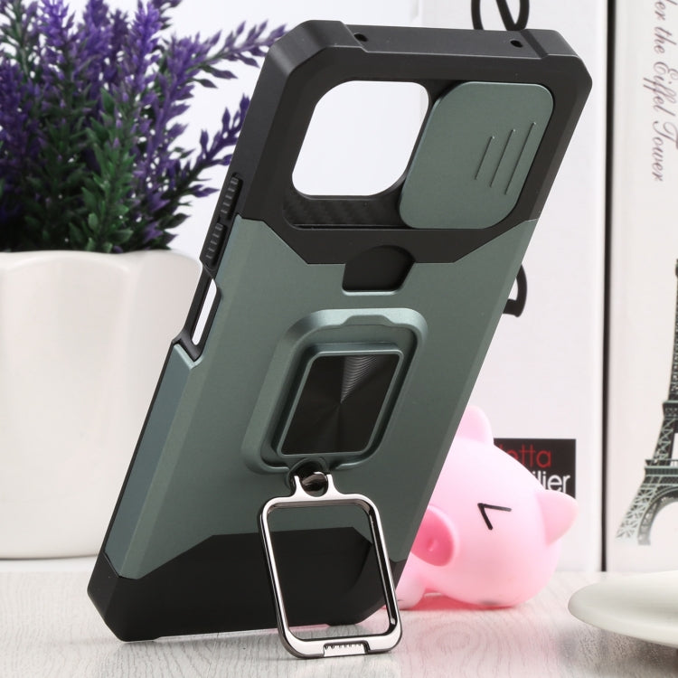 For Xiaomi Mi 11 Lite Sliding Camera Cover Design PC + TPU Shockproof Phone Case with Ring Holder & Card Slot