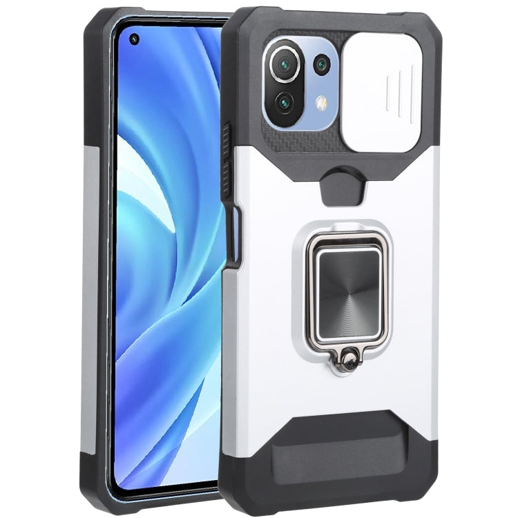 For Xiaomi Mi 11 Lite Sliding Camera Cover Design PC + TPU Shockproof Phone Case with Ring Holder & Card Slot