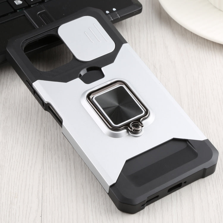 For Xiaomi Mi 11 Lite Sliding Camera Cover Design PC + TPU Shockproof Phone Case with Ring Holder & Card Slot