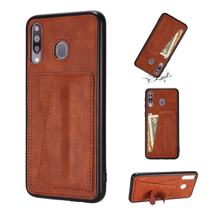 For Galaxy A20S Shockproof PC + PU Protective Case with Spring Holder & Card Slot