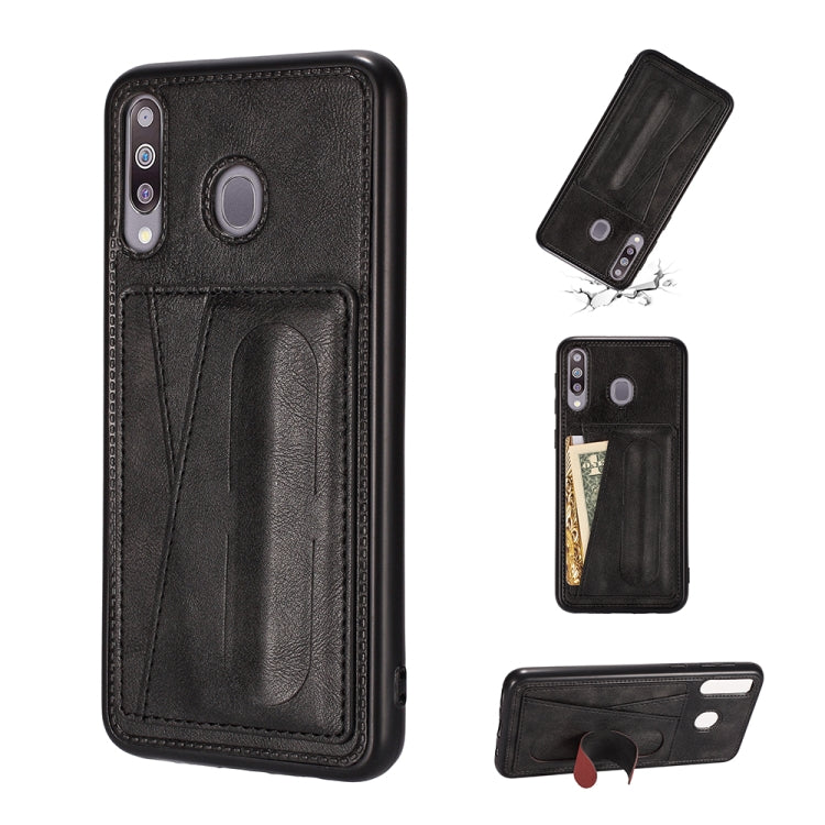For Galaxy A20S Shockproof PC + PU Protective Case with Spring Holder & Card Slot