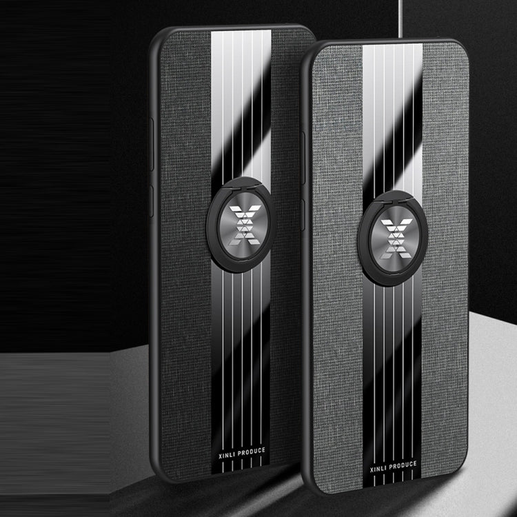 For Xiaomi Mi Note 10 Lite XINLI Stitching Cloth Texture TPU Phone Case with Ring Holder